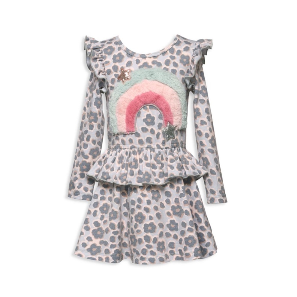 BABY SARA
Little Girl's Faux Fur Rainbow Ruffle Dress